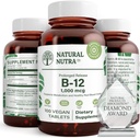 Natural Nutra Vitamin B12 1000 mcg, Προώθηση της υγείας της καρδιάς & των νεύρων, Cobalamin B12 συμπλήρωμα, Φωσφορικό ασβέστιο, Βοήθεια στο Μεταβολισμό Υγεία, Βέλτιστη Απορρόφηση, Χωρίς γλουτένη, Χωρίς ζάχαρη, 100 Vegan δισκία