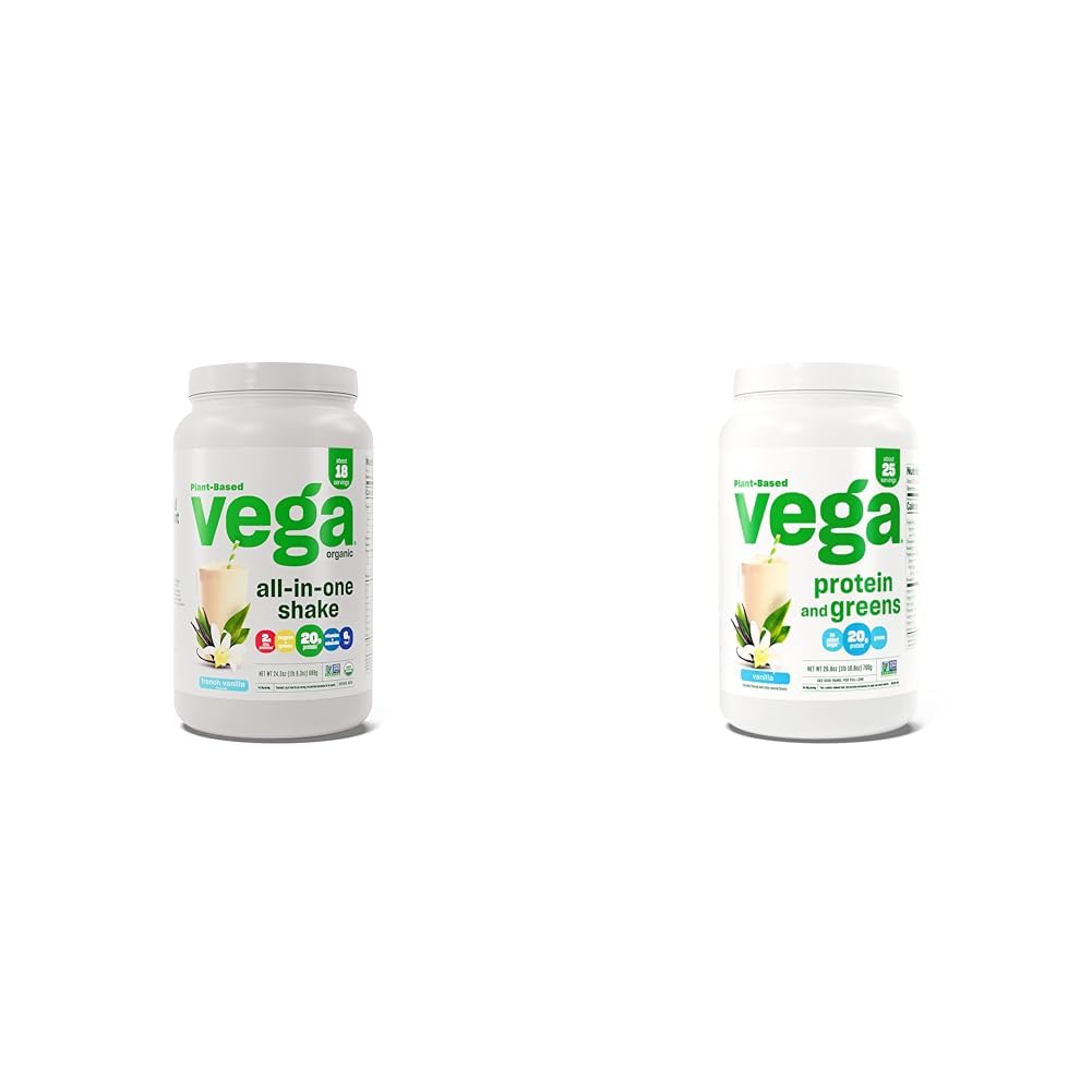 Vega Organic All-in-One Vegan Protein Powder & Protein and Greens Protein Powder, Vanilla - 20g Plant Based Protein Plus Veggies