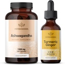 HERBAMAMA Ashwagandha ve Turmeric Ginger Kit - 1500 mg Ashwagandha Root Capsules & Turmeric Ginger Tincture 2 fl oz - Vegan, Non-GMO, Sugar & Alkol-Free - 2 Pack
