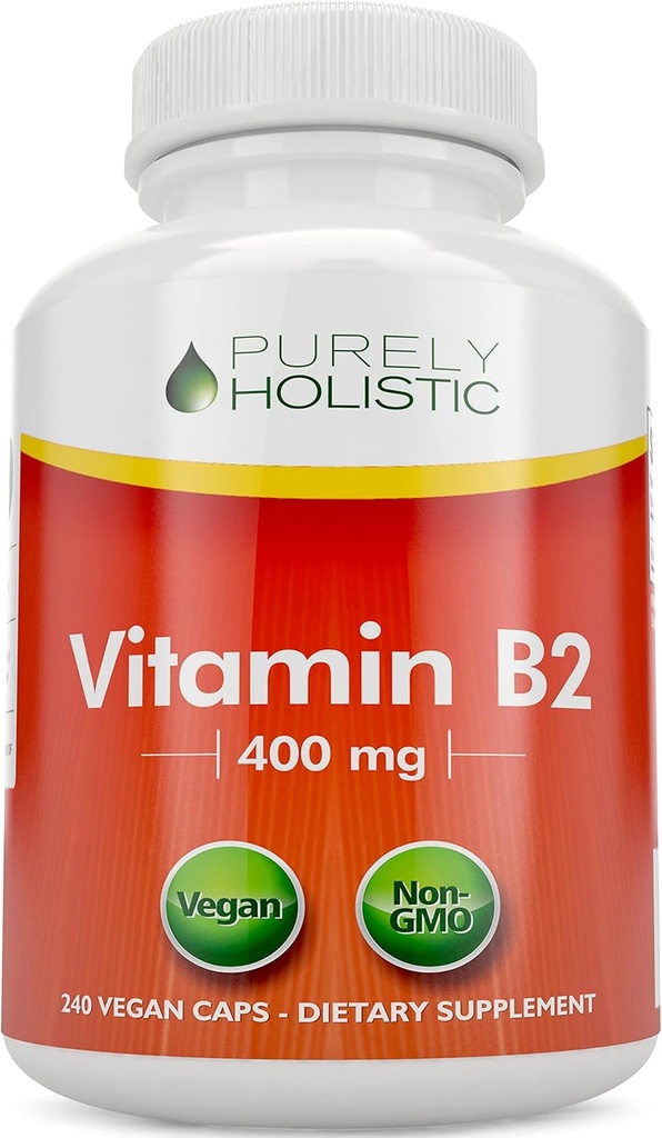 Safly Holistic Vitamin B2 Riboflavin 400 mg - 240 Vegan Capsules, 8 Ay Supply - Yüksek Güçlü B2 Vitamini - GMO & Gluten Ücretsiz - Enerji Üretimi ve Hücre Sağlığı