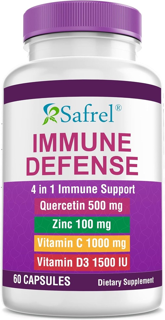 Safrel Güçlü Immune Support, Quercetin 500 mg, çinko Picolinate100 mg, VitamatiC 1000 mg, Vitamin D3 1000 IU, 60 Capsules, 1 Moon Supply | Made in USA | Vegan