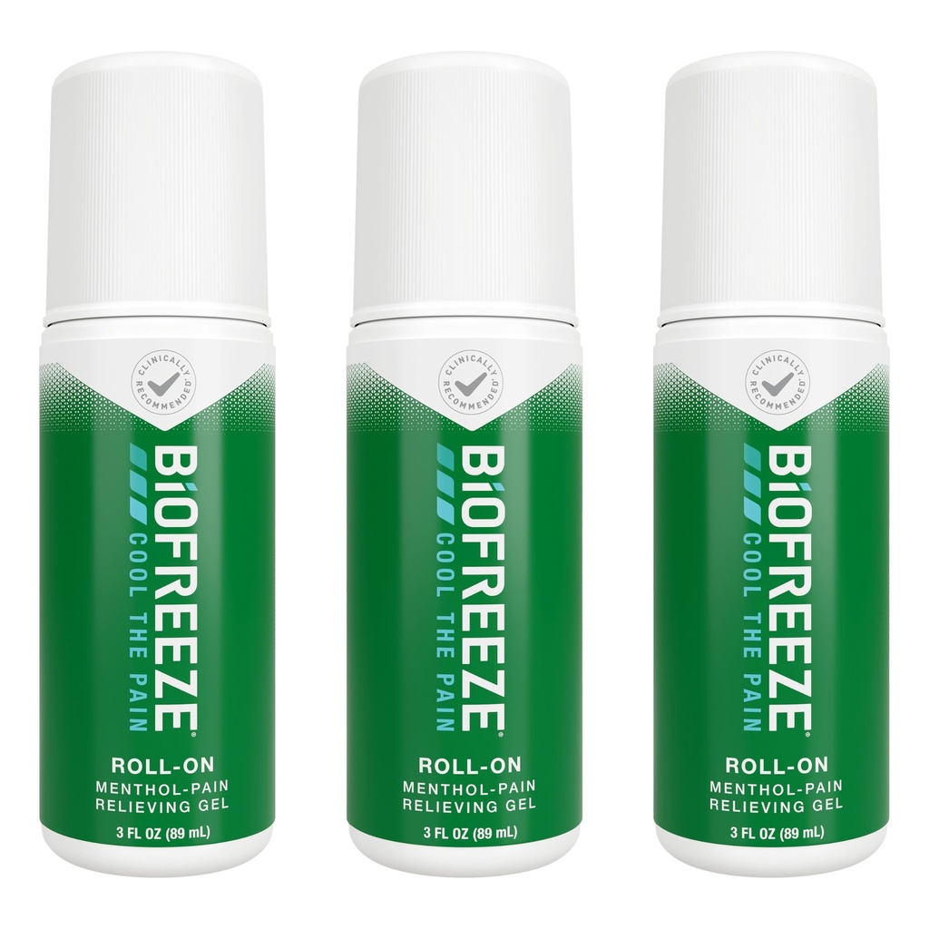 Biofreeze Roll Diz için Ağrı Yardımı,Boy, Hip, Ortak, Omuz, Basit Backache, Arthritis Pain Reliever, Sore Muscle Relief, Roll On Menthol Gel 3 Fl Oz (Pack of 3)