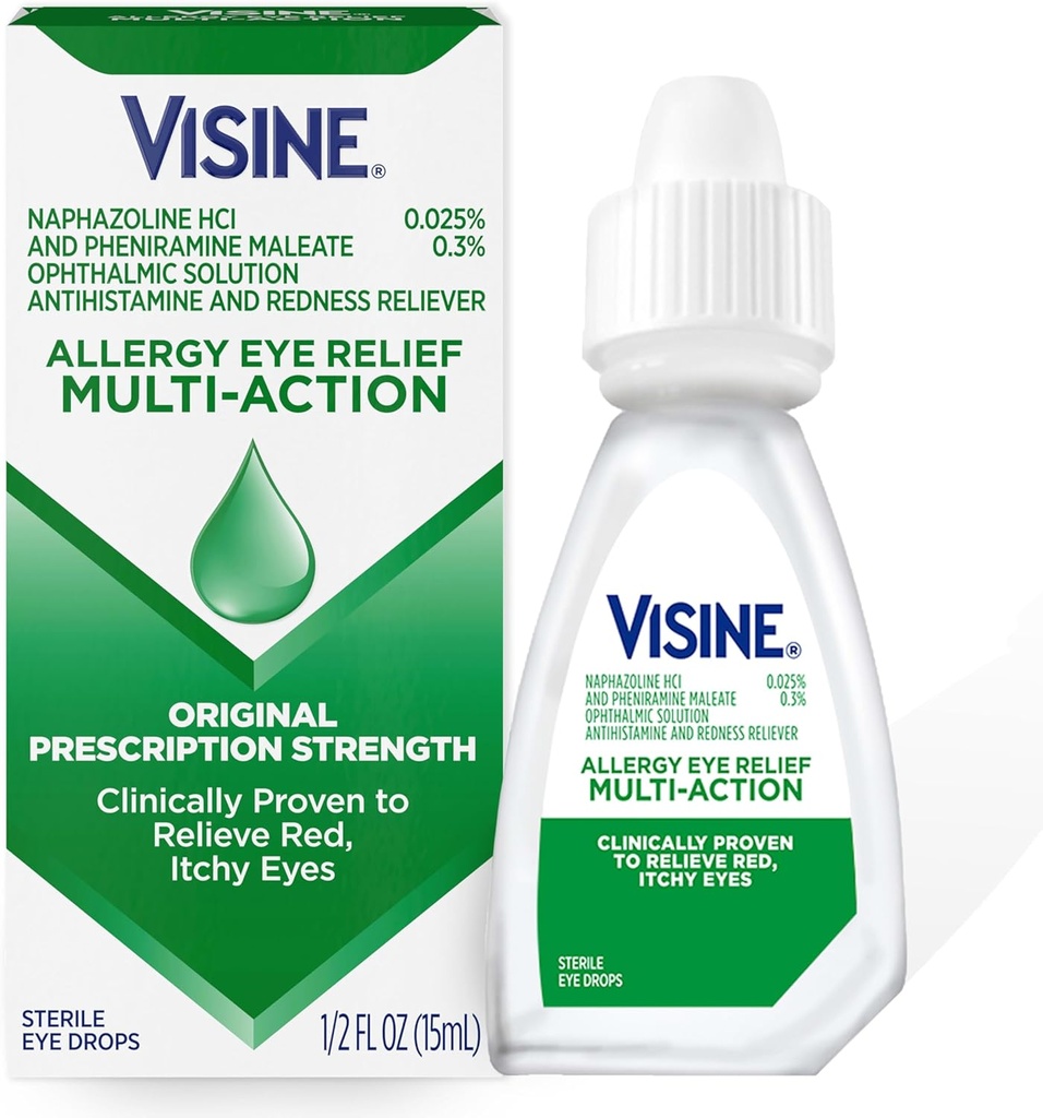 Visine Antihistamin & Redness Reliever Eye Drops with Pheniramine Maleate & Naphazolinel, Antihistamin & Redness Reliever Eye Drops with Pheniramine Maleate & Naphazolinel, Antisa Eye Drop Treatment for Red, Itchy Eyes, 0,5 fl. oz oz oz