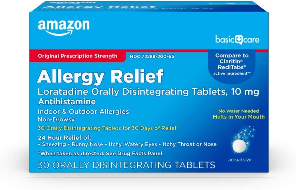Temel Bakım Loratadine Orally Disintegrating Tabletleri, 10 mg, Antihistamin, Antihistaminoloji, 24 Saat Yardımı, 30 Kont