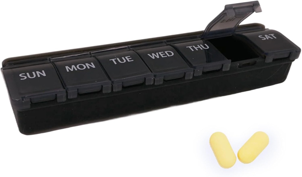 Silikon Haftalık Pill Organizer, 7 Günlük Pill Box Tıp Box Dail Arthritis-Friendly, Büyük Tıp Vaka Kompakt Seyahat Pill Konteyner Pill,Vitamin & Fish Oil (Black)