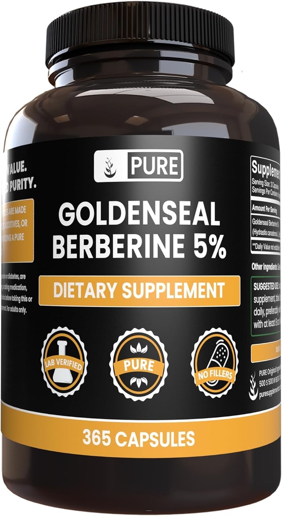 PURE ORIGINAL INGREDIENTS Goldenseal Berberine No Magnezyum Or Rice Fillers, Always Pure, Lab TY (365 Kont)