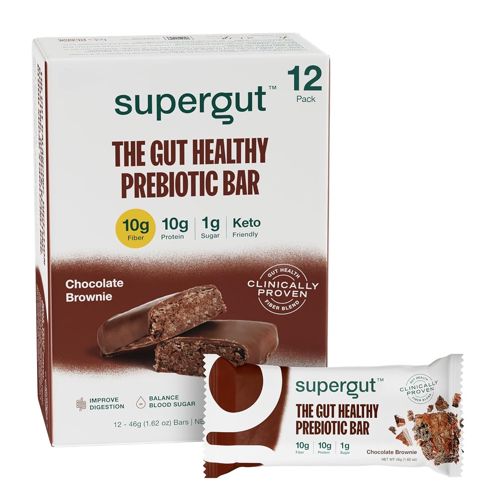 Supergut GLP-1 Boosting Prebiyotik Bars, Chocolate Brownie - Gut Sağlıklı Protein Snacks & Kahvaltı Bars - Keto-Friendly Meal Change Energy Bars (12 Count)