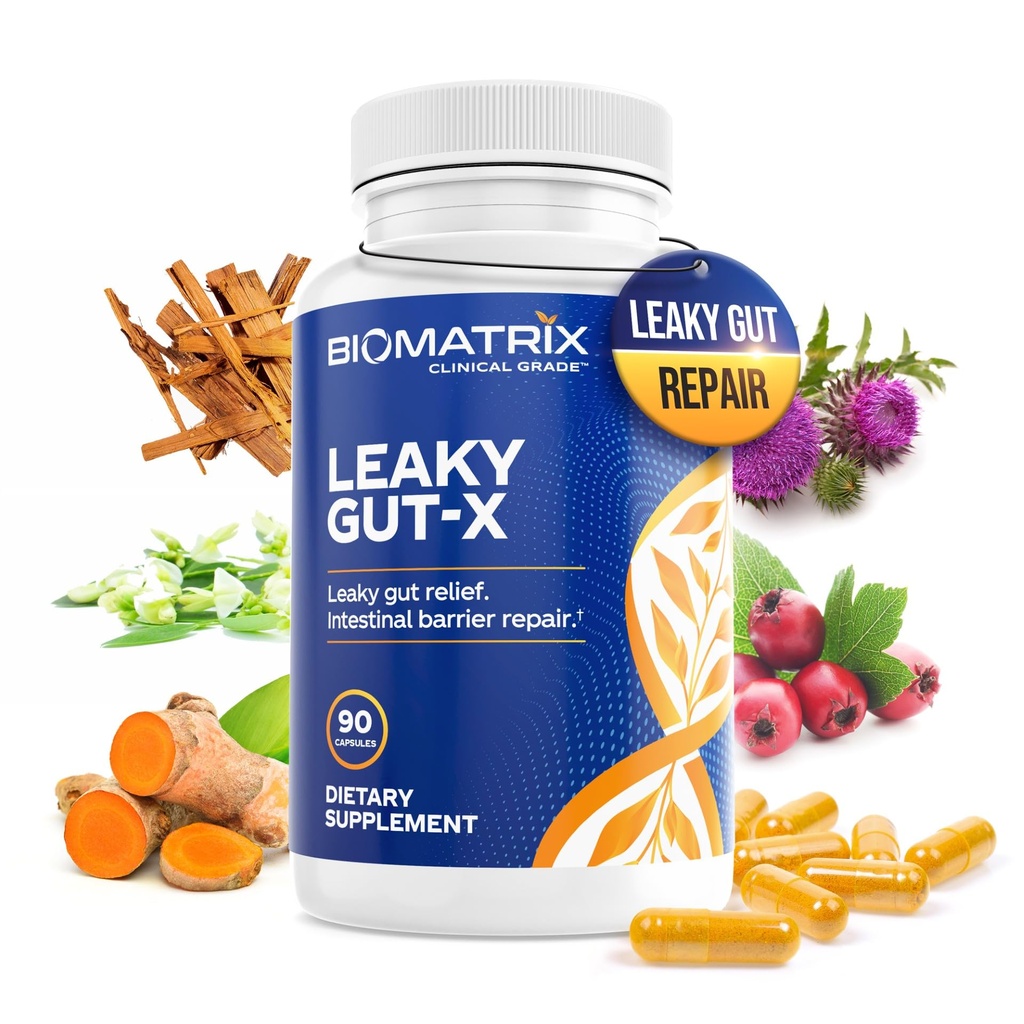 Glutamine ve Herbs ile Leaky Gut, Prebiyotik Destek, Bloating, Gas, Constipation | SIBO | Veggie Caps | 60-Day Supply – Leaky Gut-X