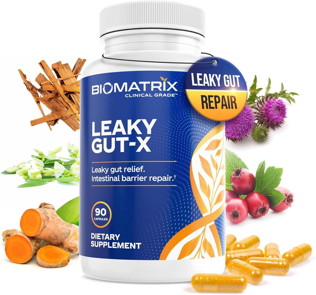 Glutamine ve Herbs ile Leaky Gut, Prebiyotik Destek, Bloating, Gas, Constipation | SIBO | Veggie Caps | 60-Day Supply – Leaky Gut-X
