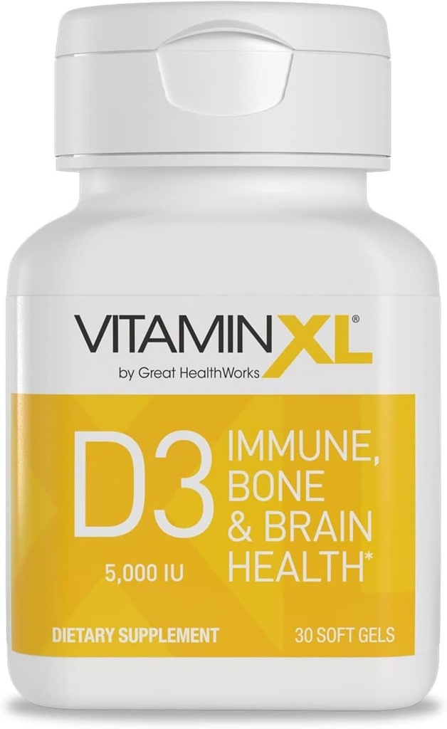 OmegaXL VitaminXL D3 Υψηλή ισχύς Καθημερινή βιταμίνη D 5000 IU 125mcg συμπλήρωμα υποστήριξης του ανοσοποιητικού - προάγει υγιή μυϊκή λειτουργία & ισχυρά οστά - μη-GMO, χωρίς γλουτένη - 30 Softgels