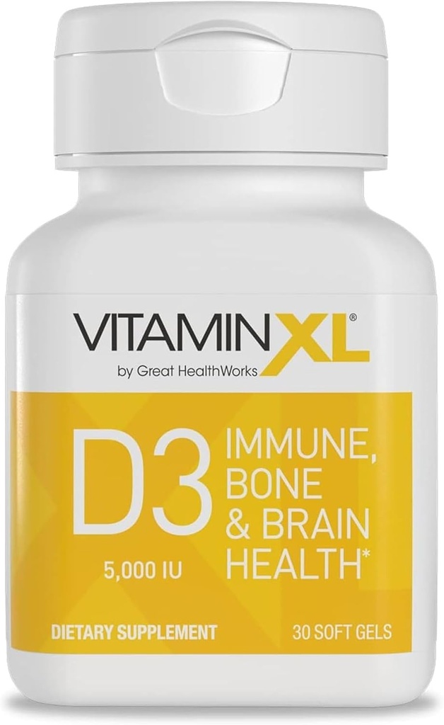 OmegaXL VitaminXL D3 Yüksek Potency Günlük Vitamin D 5000 IU 125mcg Immune Support Supplement - Sağlıklı Kas Fonksiyonlu ve Güçlü Bones - Non-GMO, Gluten-Free - 30 Softgels