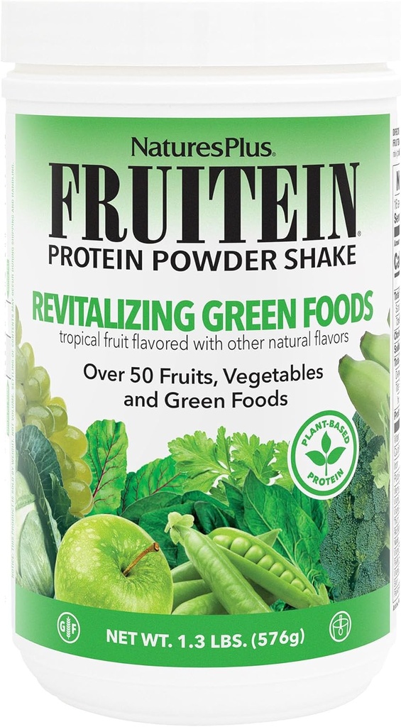 NaturesPlus FRUITEIN Revitalizing Green Foods Shake - 1,3 lbs - Πρωτεΐνη Βασισμένη σε φυτά (13g/Serving) - Υποστηρίζει την ενέργεια & ανοσοποιητικό σύστημα - Χορτοφαγικά, Χωρίς γλουτένη & Μη ΓΤΟ - 16 Μερίδες
