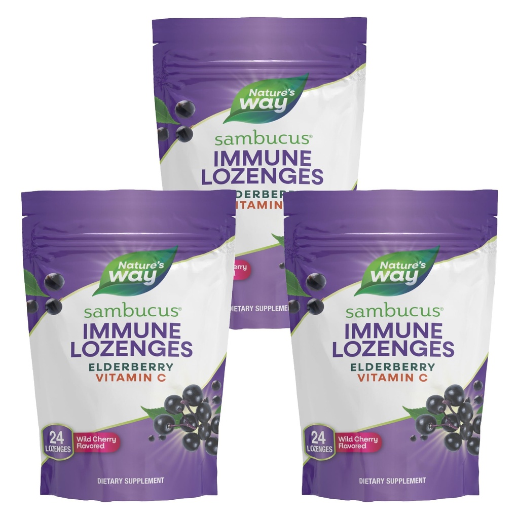 Nature's Way Sambucus Immune Lozenges, High Potency C, Elderberry, Wild Cherry Flavored, 24 Lozenges (Pazar Mayıs Vary) - 3 Packating
