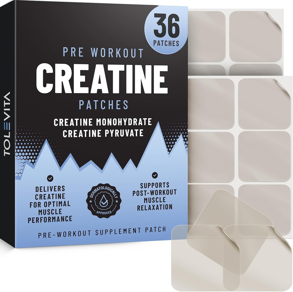 Pre Workout Tinatine Patches - 36 Adet | Kreatin Monohidrat & Pyruvate | Enerji Desteği & Kas Kurtarma | Gym, Fitness ve Active Lifestyles için Easy-to-Use Yapıştırıcı Patches