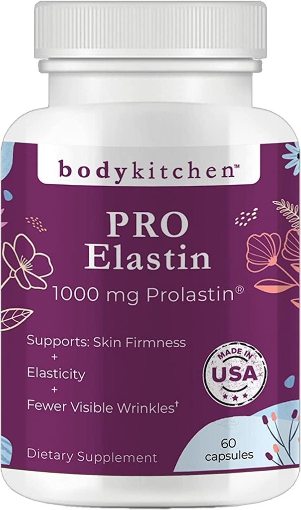 Body Kitchen Pro-Elastin, 1000 mg Elastin Supplement, Aging belirtilerinin azaltılmasına yardımcı olur, Geliştirilmiş Skin Health, Şirketness & Elasticity, Fewer Wrinkles, Veggie Caps, (Pack of 1)