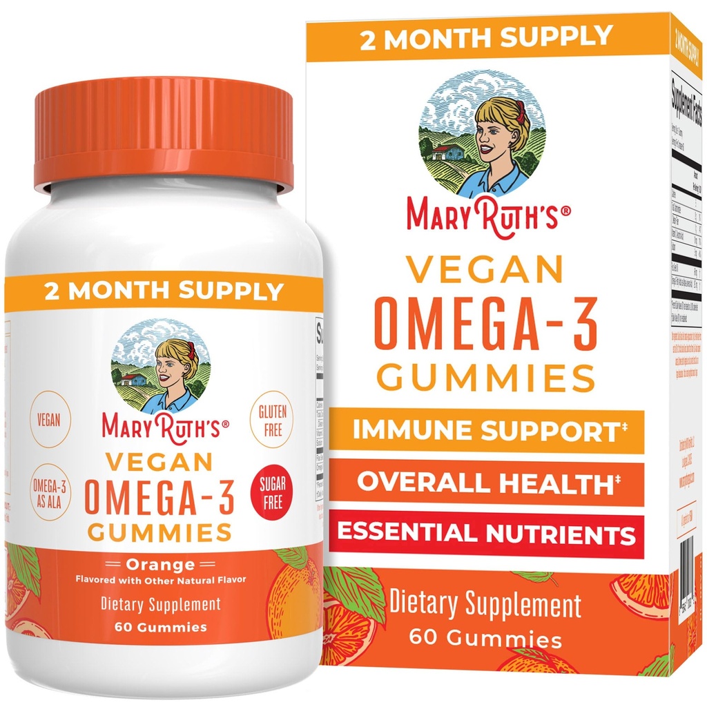 MaryRuth Organics Vegan Omega 3 Gummies for Yetişkinler | 2 Ay Supply | Sugar Free Supplement with Vitamin C | Flaxseed Oil Immune Support | Genel Wellness | No Fish Taste | 60 Count