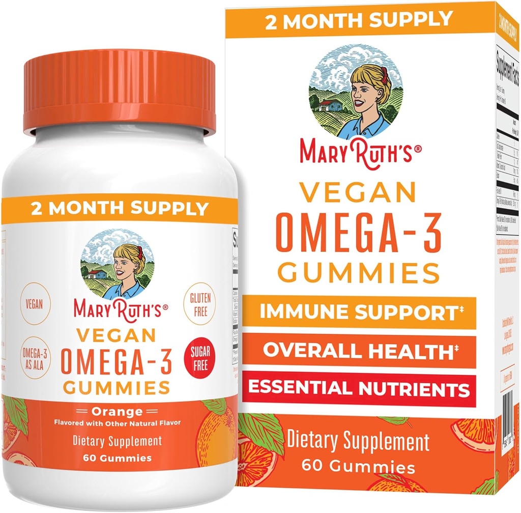 MaryRuth Organics Vegan Omega 3 Gummies for Yetişkinler | 2 Ay Supply | Sugar Free Supplement with Vitamin C | Flaxseed Oil Immune Support | Genel Wellness | No Fish Taste | 60 Count