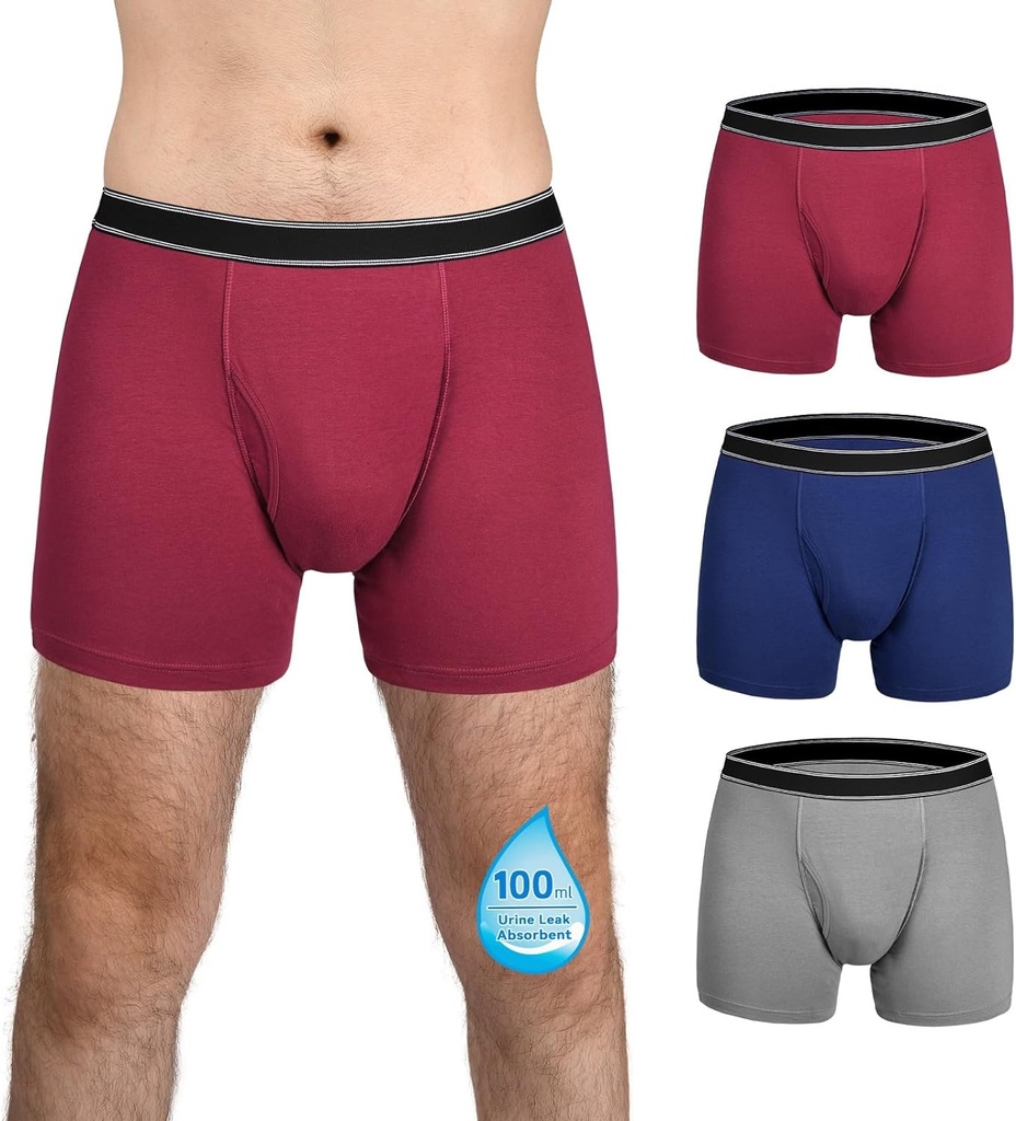 TIICHOO Washable Incontinence Underwear for Men Cotton Boxer Briefs 100ml Absorbency Mens Leakproof Underwear
