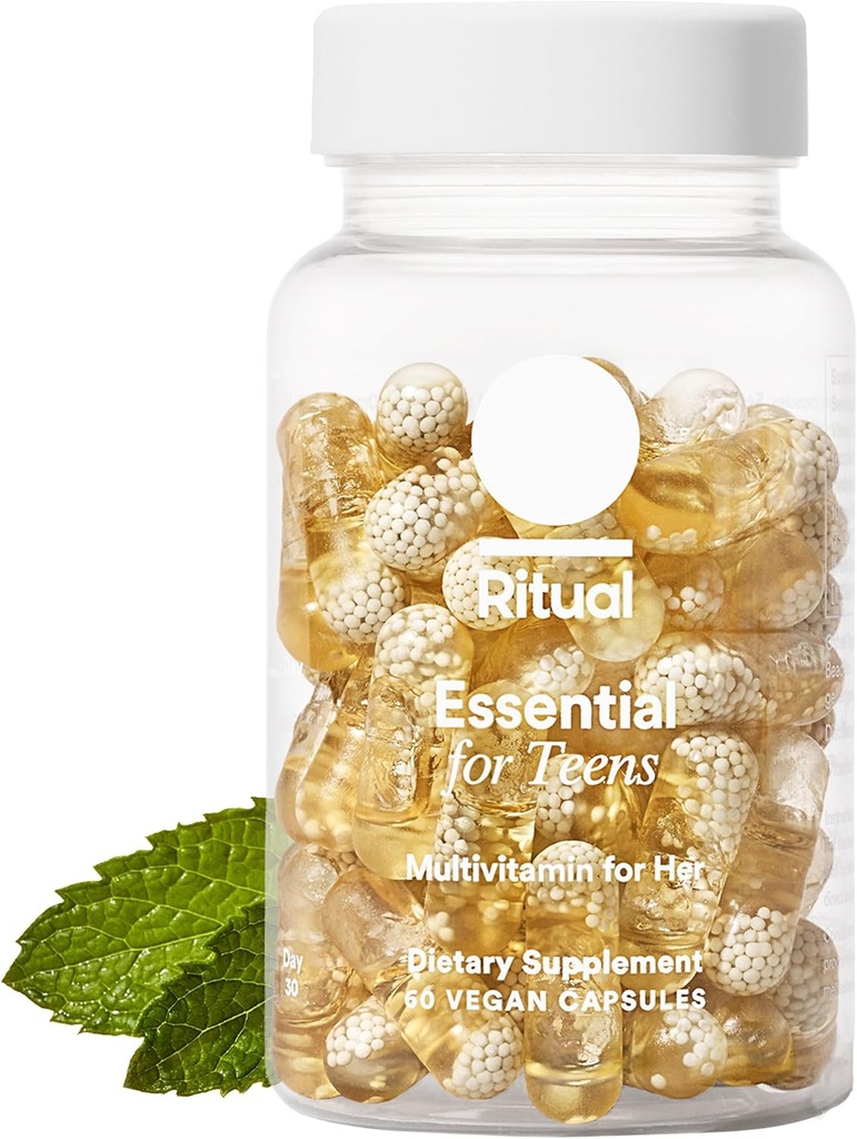 Kızlar için Ritual Teen Vitaminleri - çinko, Vitamin A ve D3 Immune Function Support*, Omega-3 DHA & B12, Beyin Sağlığı için, Non-GMO, Mint Essenced, 30 Day Supply, 60 Vegan Capsules