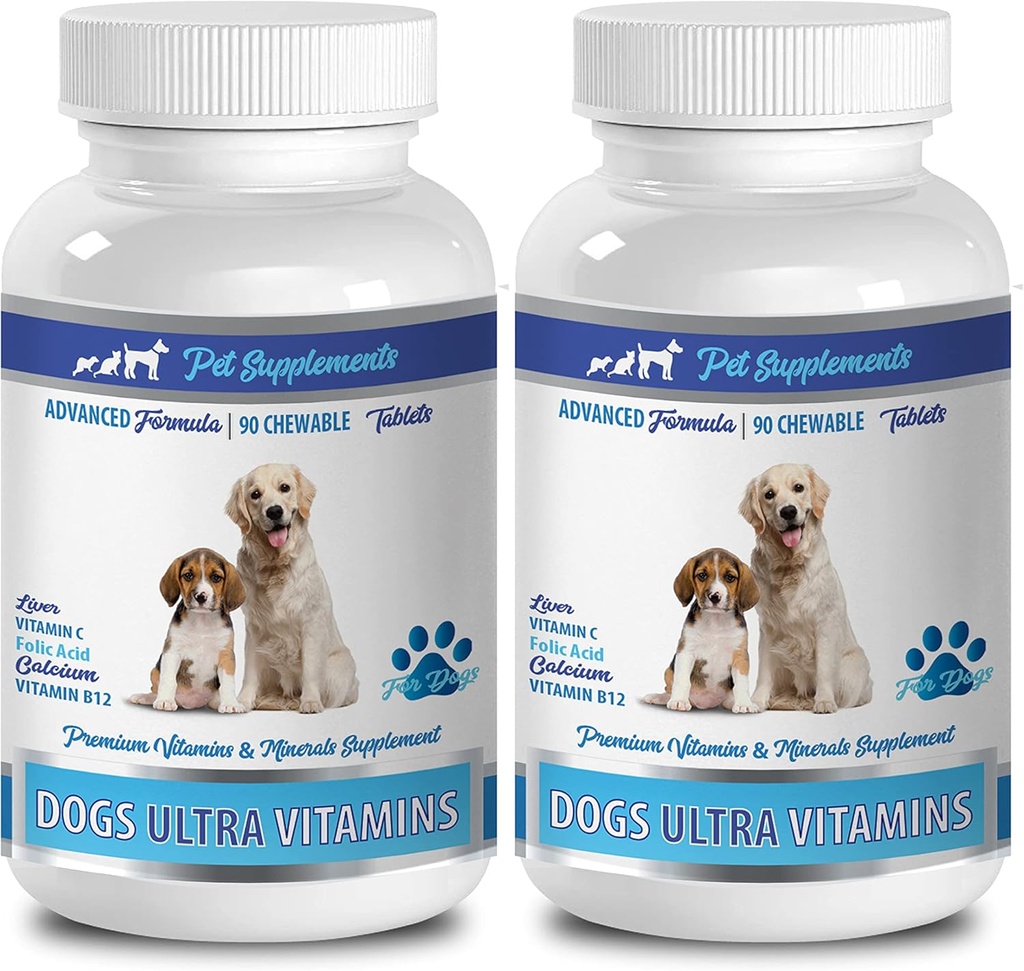Köpek Bone Supplement Büyük Breed - Köpek Ultra Vitaminleri - Mineraller - Temel NUTRIENTS - Premium ve Doğal - Köpekba Bones - 2 Şişe (180 Chews)