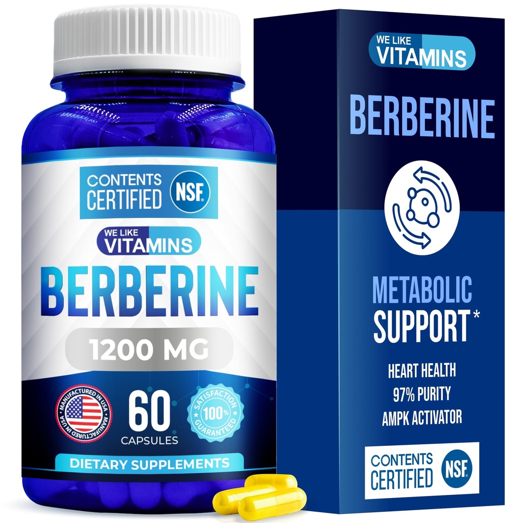Vitaminler gibiyiz | NSF sertifikalı Berberine Supplement, 1200 mg, Pure Max Strength Berberine HCL - 60 Vejetaryen Capsules (Gluten Free, Non GMO) - 30 Hizmet