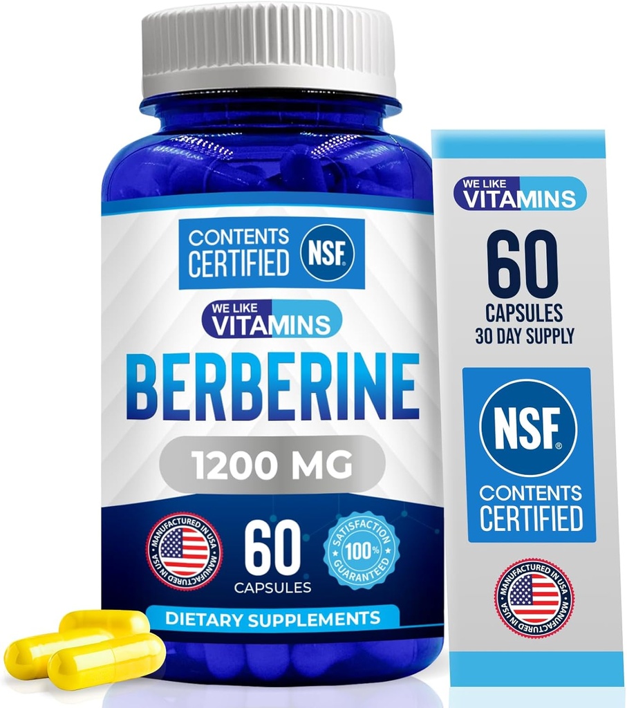 Vitaminler gibiyiz | NSF sertifikalı Berberine Supplement, 1200 mg, Pure Max Strength Berberine HCL - 60 Vejetaryen Capsules (Gluten Free, Non GMO) - 30 Hizmet