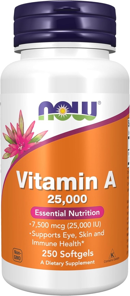Şimdi Gıdalar Tamamlar, Vitamin A (Fish Liver Oil) 25.000 IU, Essential Beslenme, 250 Softgels