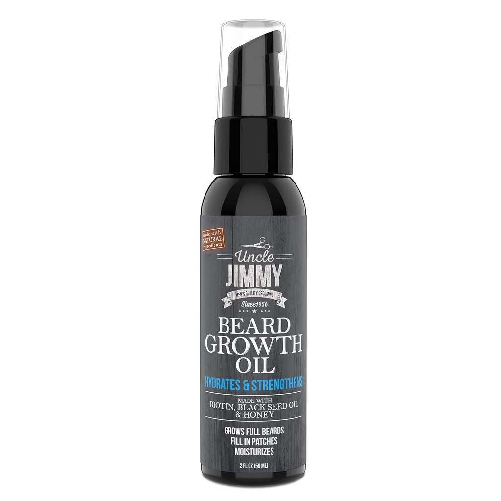 Jimmy Beard growth Oil with Biotin | Natural Beard Care for Tier, Fuller Healthier Beard | Erkeklerin Yüz Saç Tedavisi | Grooming | Artış ve Cilt 2 Fl Oz