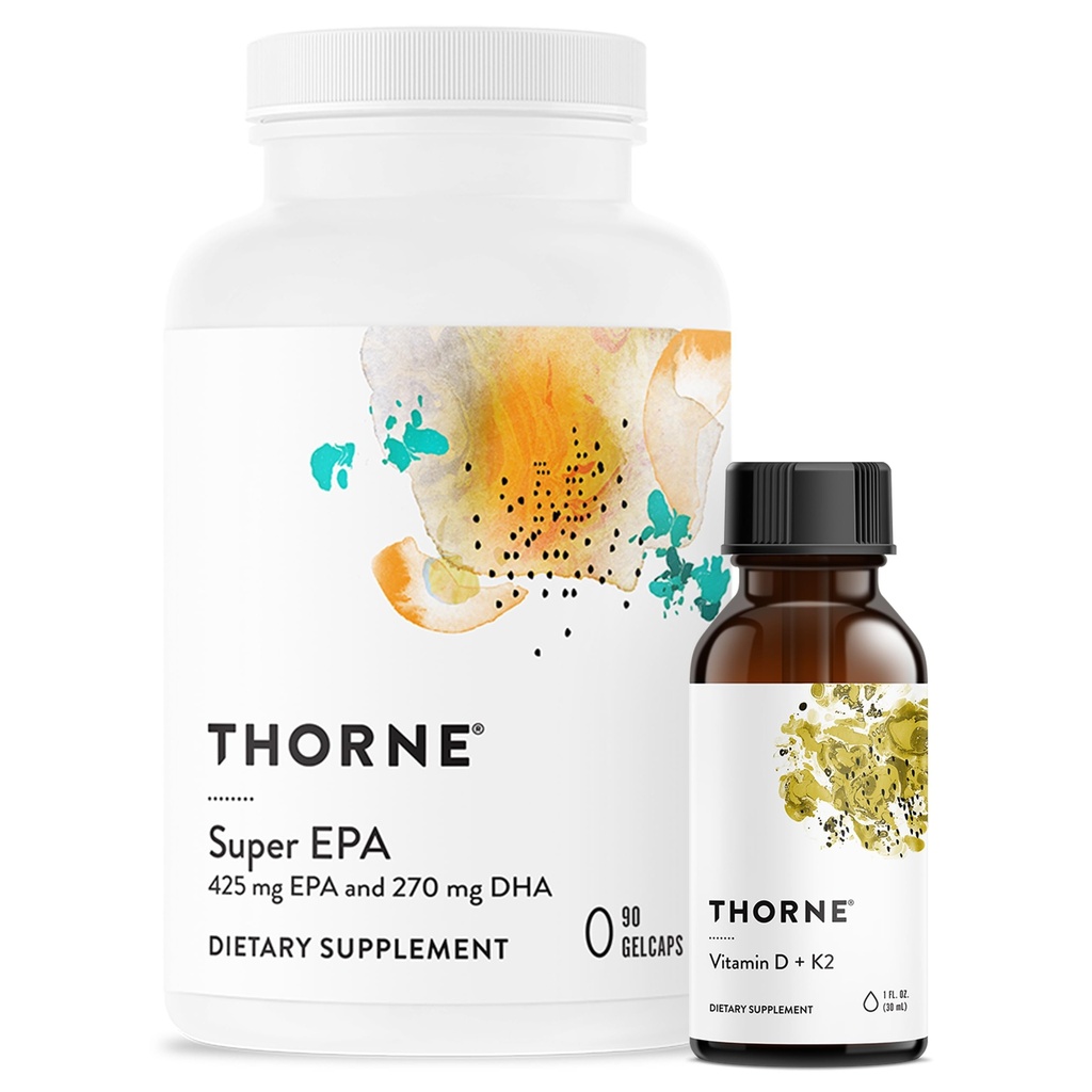 THORNE - Super EPA (90 Gelcaps) & Vitamin D + K2 (1 Oz) Sche - Kemik Sağlığı, Kas Yapısı ve Ortak Sağlık - Gluten, Süt & Soy-Free