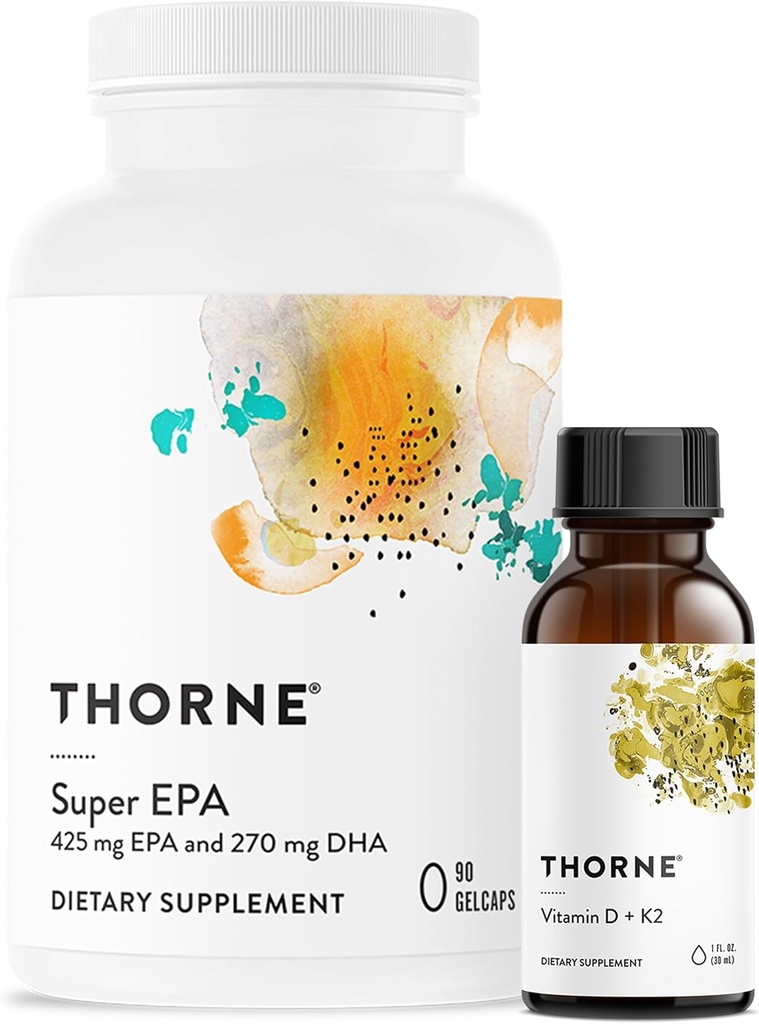 THORNE - Super EPA (90 Gelcaps) & Vitamin D + K2 (1 Oz) Sche - Kemik Sağlığı, Kas Yapısı ve Ortak Sağlık - Gluten, Süt & Soy-Free