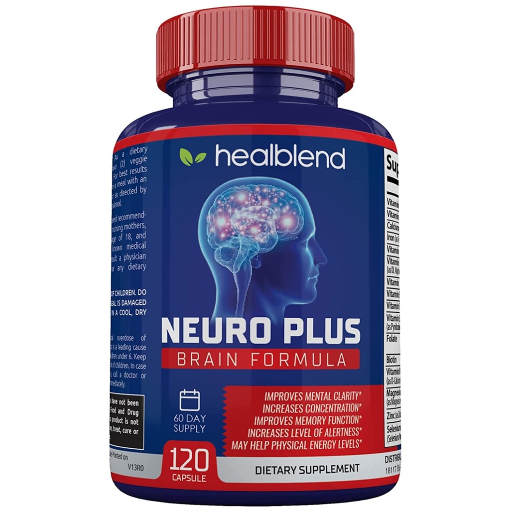 Neuro Plus Brain & Focus Formula - Nootropic Brain Booster συμπλήρωμα, υποστηρίζει την υγεία του εγκεφάλου, ψυχική σαφήνεια και εστίαση - Ενισχύει τη συγκέντρωση & ψυχική ενέργεια – 120 κάψουλες (1)