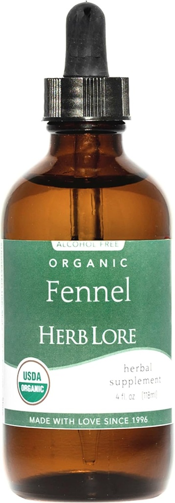 Herb Lore Organik Fennel Tohum Tincture - Soothes Gas & Bloating - Lactation Support Supplement - 4 fl oz