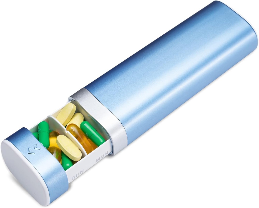 Betife Travel Pill Organizer Weekly 7 Day, Compact Daily Pill Box, Portable Medicine Case, Χαριτωμένος κάτοχος χαπιών για συμπληρώματα βιταμινών, Drawer-Shaped Pills Organizer (Blue)