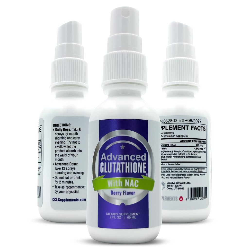 Sıvı Liposomal Glutathione Kombine - NAC ile maksimum Abortathione Supplement, Ashwagandha, Glutamine, Ascorbic Asit - Sublingual Easy Use - Immune & Detox Support - 2oz