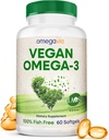OmegaVia Vegan Omega 3 Supplement, Algae Omega 3 Fish Oil Alternative, 300 mg Vegan DHA Fatty Acids, Plantive, Planet and Ocean Friendly, IAOS 5 Star Tested, 60 Softgels