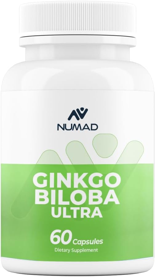 NUMAD Ginseng (600mg) + Ginkgo Biloba (120mg) 60 Capsules Extra Strength Nootropics Brain Support Supplement for Memory & Focus