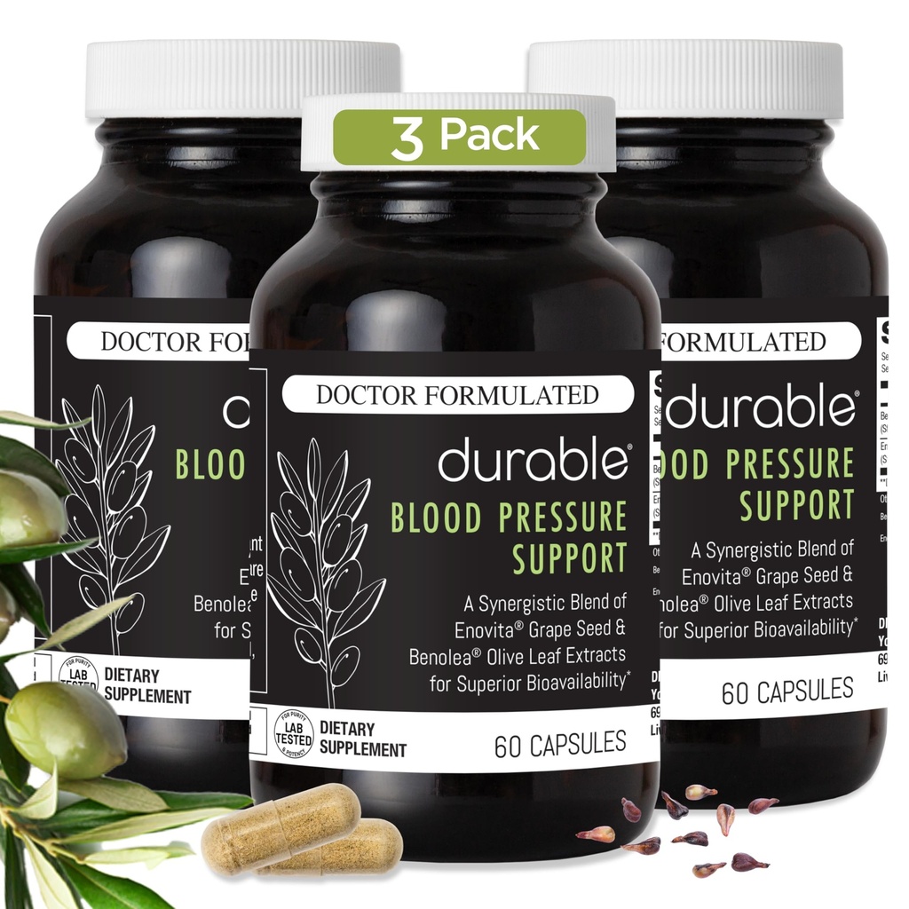 Dayanıklı Kan basıncı - Benolea Olive Leaf & Enovita Grape Tohumu - Sağlıklı Circulation, Nitrik Çimento ve Artery Desteği - Doktor Formula, Vegan, ABD'de Yapılan (180 Capsules)