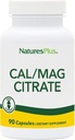 NaturesPlus Cal/Mag Citrate - 90 Vegetarian Capsules - 500 mguba, 250 mg Magnezyum - 30 Hizmet