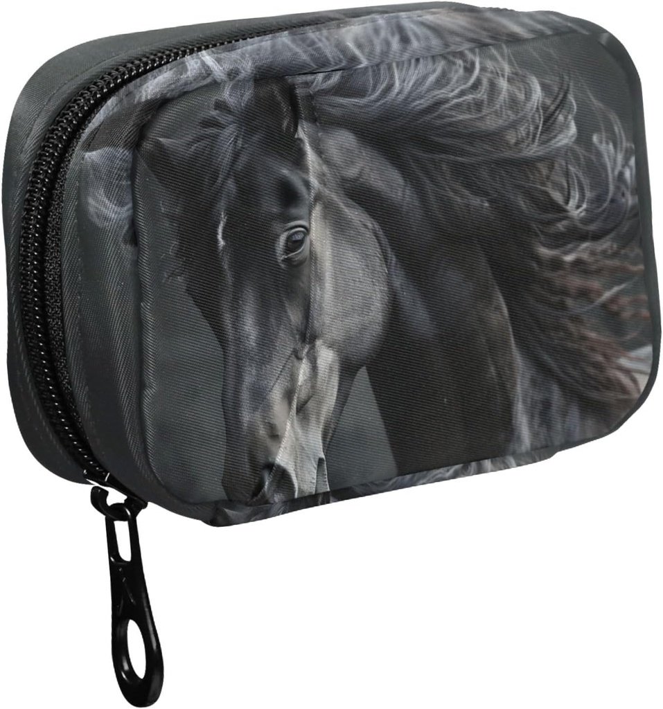 Fustylead Beautiful Black Horse with Long Mane Pill Organizer Case with lips 2 Times A Day for Vitamin and Supplement, 7 Day Travel Organizer Medicine Case