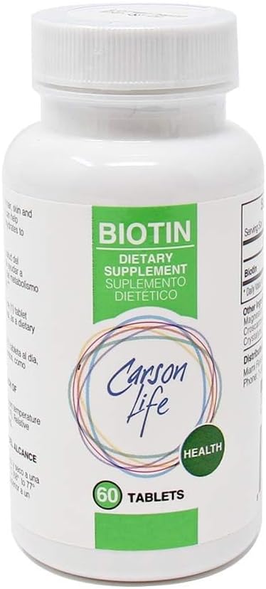 Carson Life Biotin Supplement - 60 Tablet - Erkekler ve Kadınlar için - Saç Büyümesini Destekleyen Vitamin Tamam - Gelişmiş Formula Enerji ve Hücre Büyümesini Güçlendirmeye Yardımcı Oldu - ABD'de Made in the USA