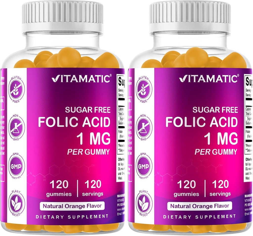 Vitamatic Folic Acid Gummies 1000 mcg (1 mg) - Anne ve Bebek için Temel Prenatal Vitaminler - B9-120 Vegan Gummies (2)
