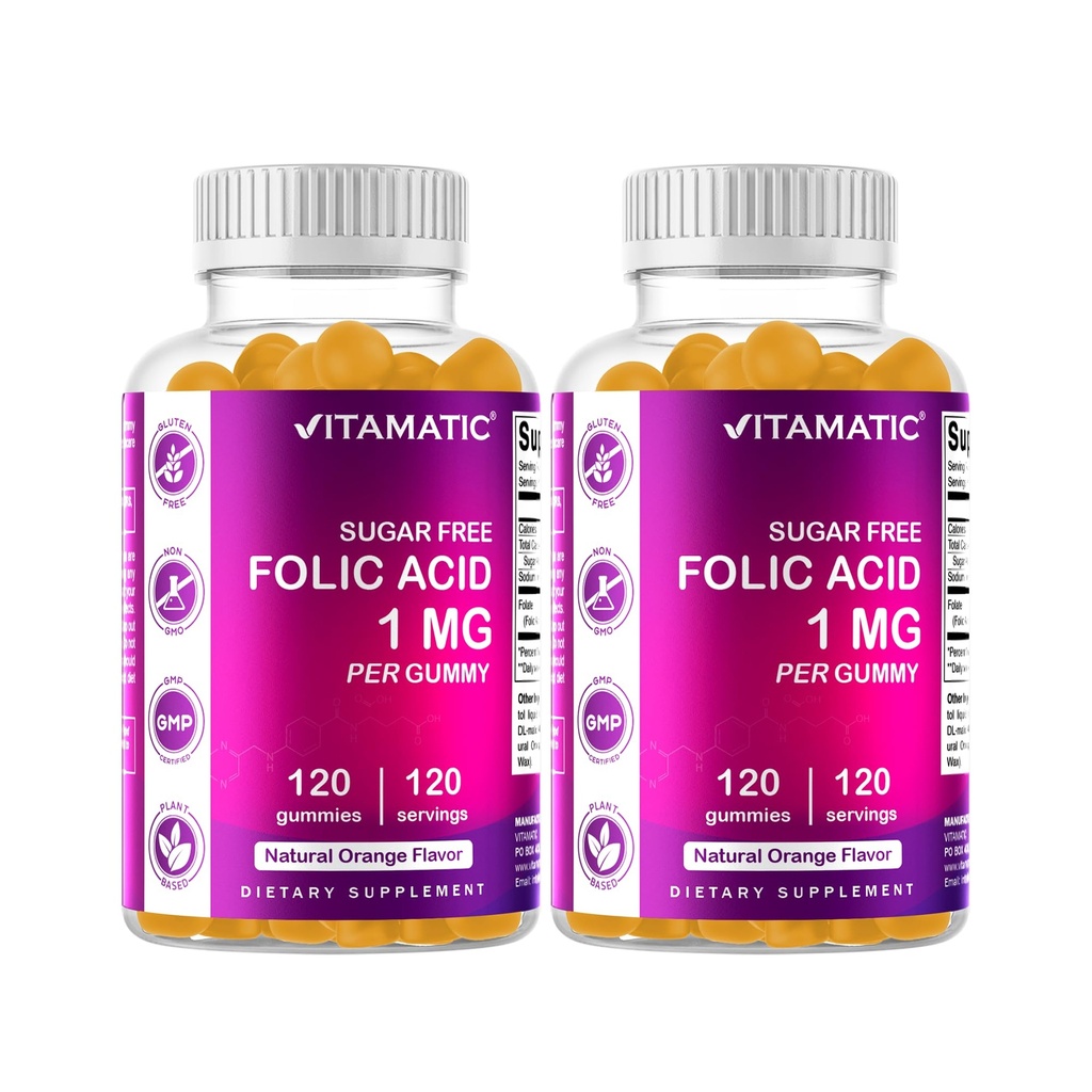 Vitamatic Folic Acid Gummies 1000 mcg (1 mg) - Anne ve Bebek için Temel Prenatal Vitaminler - B9-120 Vegan Gummies (2)