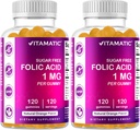 Vitamatic Folic Acid Gummies 1000 mcg (1 mg) - Anne ve Bebek için Temel Prenatal Vitaminler - B9-120 Vegan Gummies (2)