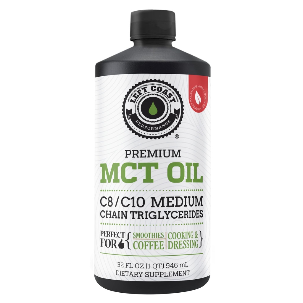 100% Coconut MCT Oil Liquid - MCT Oil C8 C10 Sustained Spirit Energy & Focus Support Great for Smoothies Salads Coffee & More - Palm Free Vegan Keto & Paleo Friendly 60+ Servisler (32 Fl Oz)