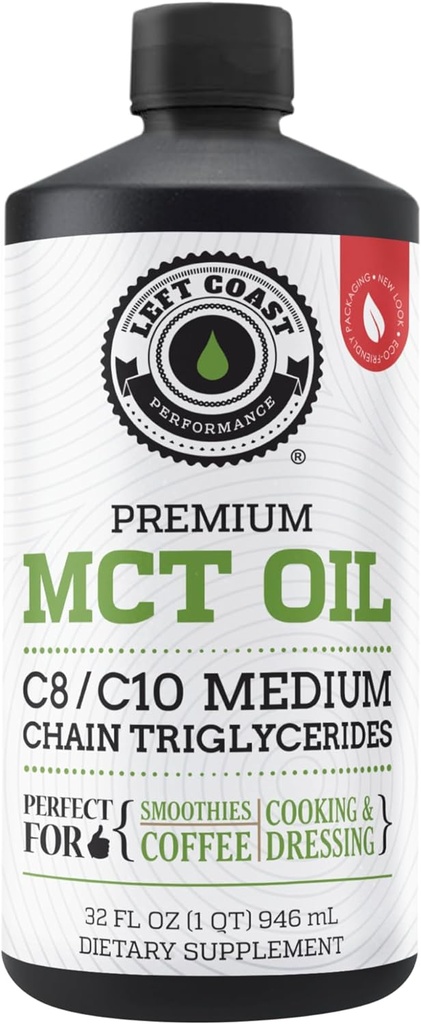 100% Coconut MCT Oil Liquid - MCT Oil C8 C10 Sustained Spirit Energy & Focus Support Great for Smoothies Salads Coffee & More - Palm Free Vegan Keto & Paleo Friendly 60+ Servisler (32 Fl Oz)