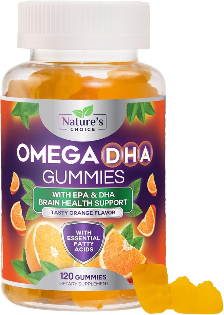 Omega 3 Fish Oil Gummies - Triple Strength Omega3 Gummy - DHA & EPA Fatty Acids for Heart Health, Joint & Brain Support, Nature's High Ab Omega Fish Oil Supplement, Orange Flavor- 120 Gummies