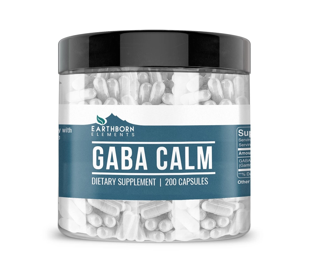 Earthborn Elements GABA (Gamma Aminobutyric Acid) 200 Capsules, Pure & Undiled, No Wordss