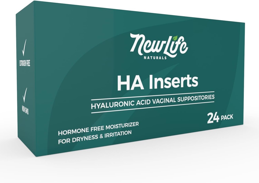 NewLife Naturals Hyaluronic Acid Vaginal Suppositories for Women, Vaginal Moisturizer, Kuruness Irritation Discomfort, Postpartum, Menopause Relief & Support, 24 Adds, 2 Ay Supply