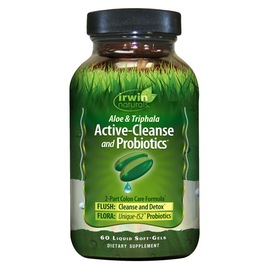 Irwin Naturals Aloe & Triphala Active Cleanse + Probiyotiks - 60 Sıvı Softgels - Natural Digestive Support - Gentle, effective Detox + Elimination 2Part Care - Nourish + Balance