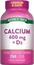 Nature's Truthuba 600 mg with Vitamin D3 | 250 Caplets | Food Carbonate | Vegetarian, Non-GMO & Gluten Free Supplement Supplement